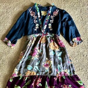Johnny Was Silk Dress.,oversized XS,,art roses, NEW